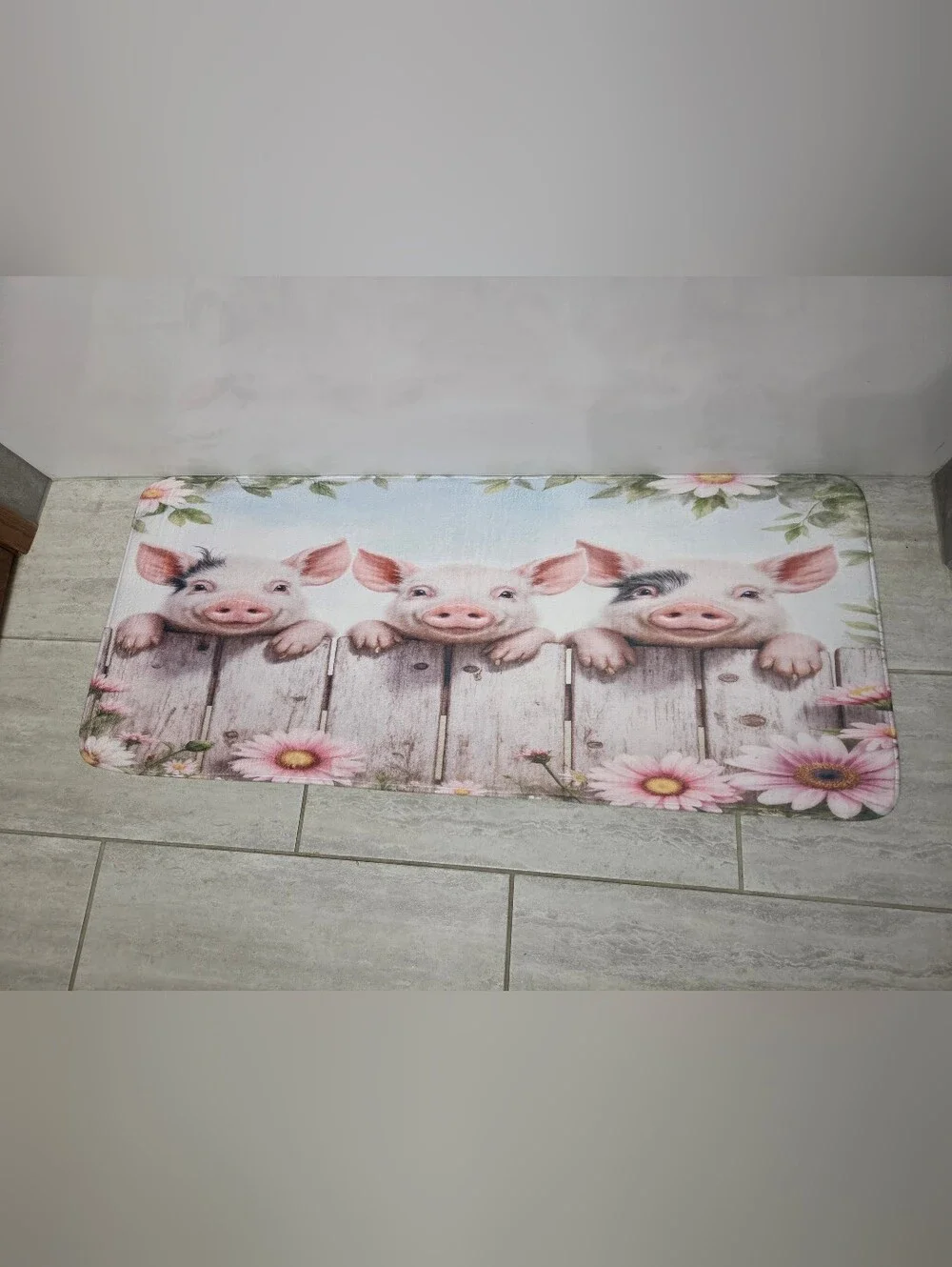 Cute Piglet Farm Oversized Mat - Pink Floral Design